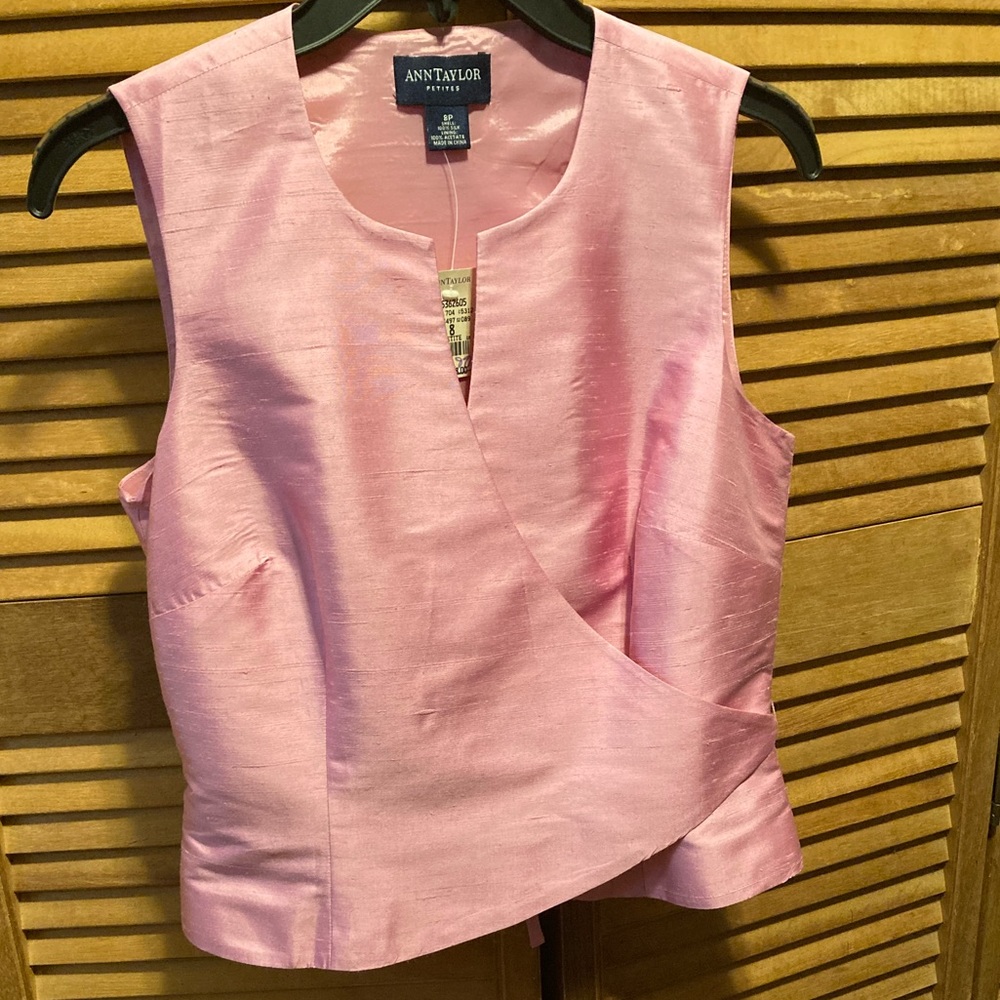 Ann Taylor Silk Pink Sleeveless Wrap top